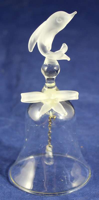 Glass bell with frosted dolphin and bow