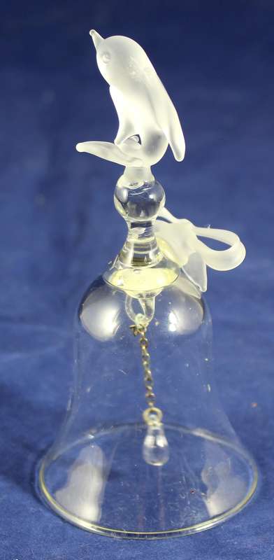 Glass bell with frosted dolphin and bow