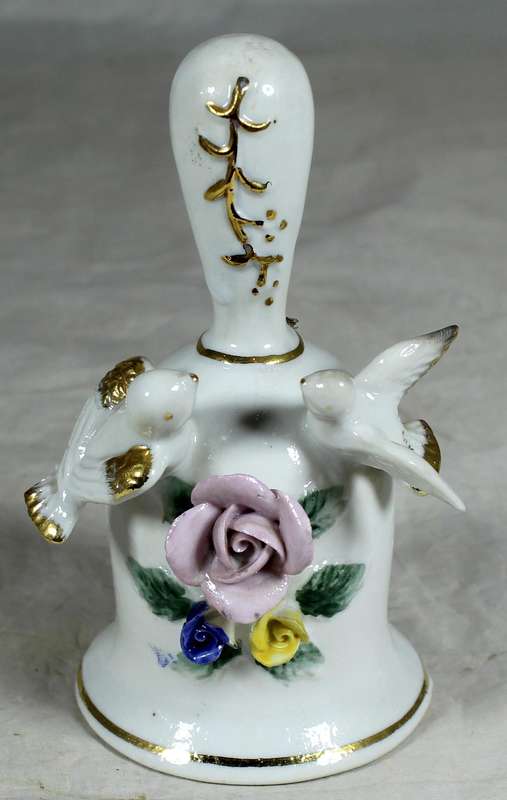 Porcelain bell with doves and purple rose