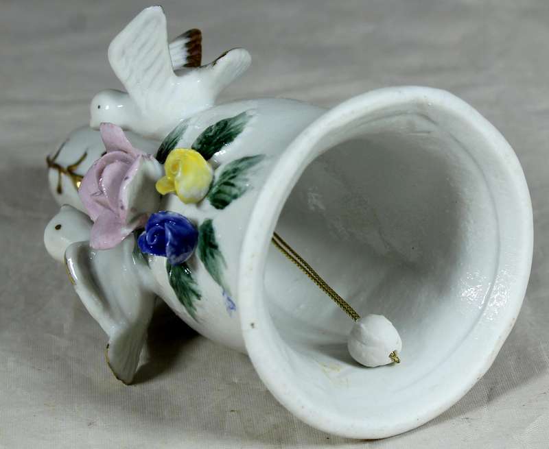 Porcelain bell with doves and purple rose