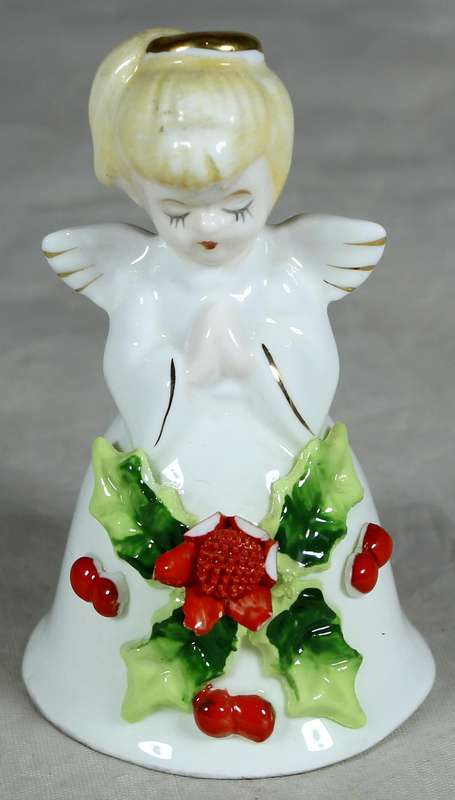 Porcelain bell - little angel with red flowers