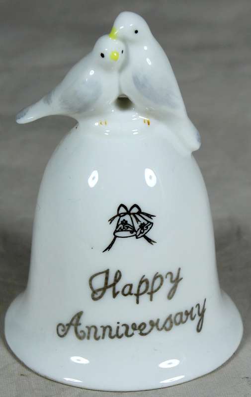 Porcelain bell - happy anniversary with doves