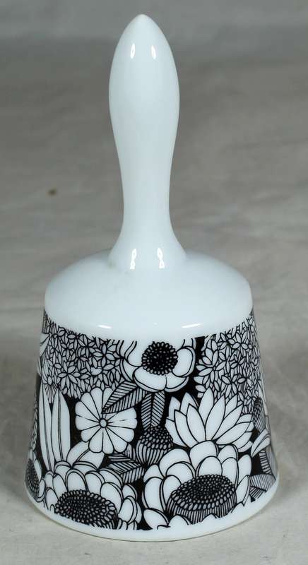 Porcelain bell - black & white flowers