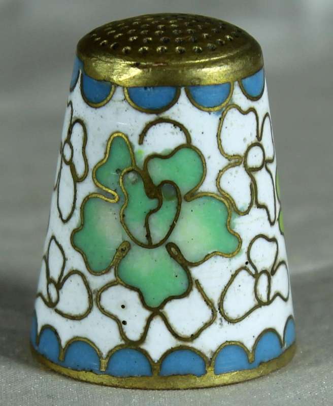 Cloissone thimble - green & purple flowers