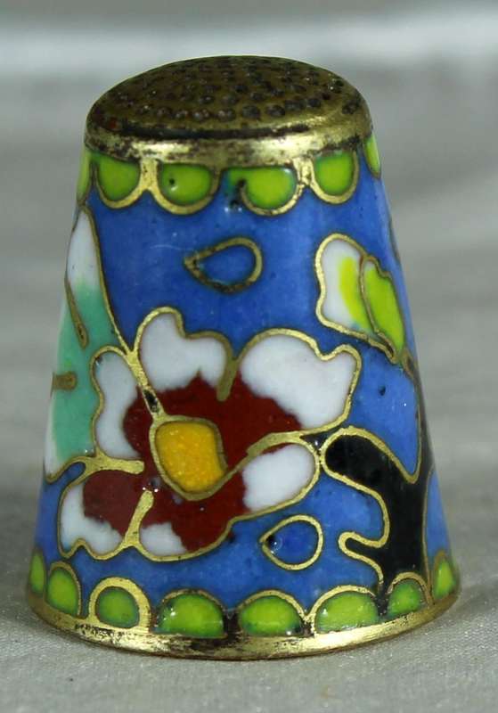 Cloissone thimble - white & blue flowers on a branch