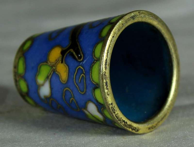 Cloissone thimble - white & blue flowers on a branch