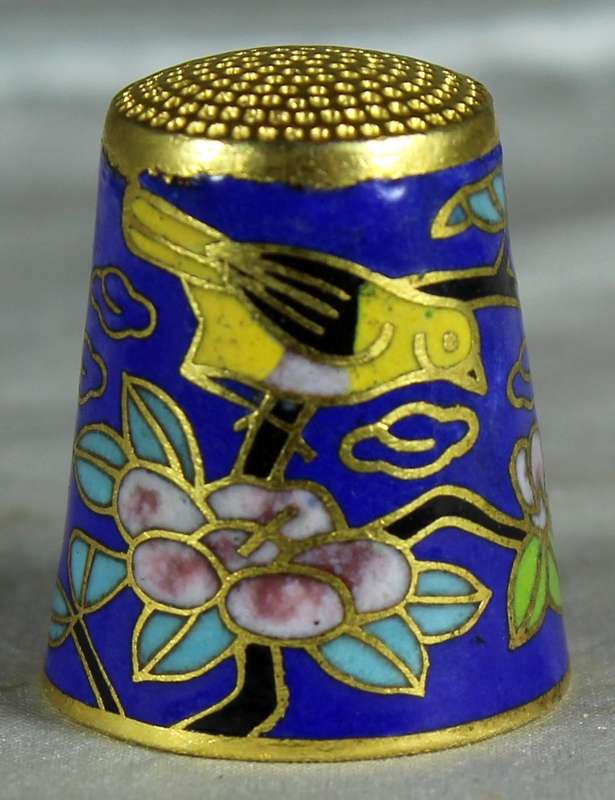 Cloissone thimble - bird with flowers