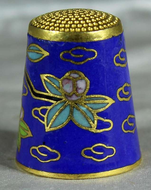 Cloissone thimble - bird with flowers