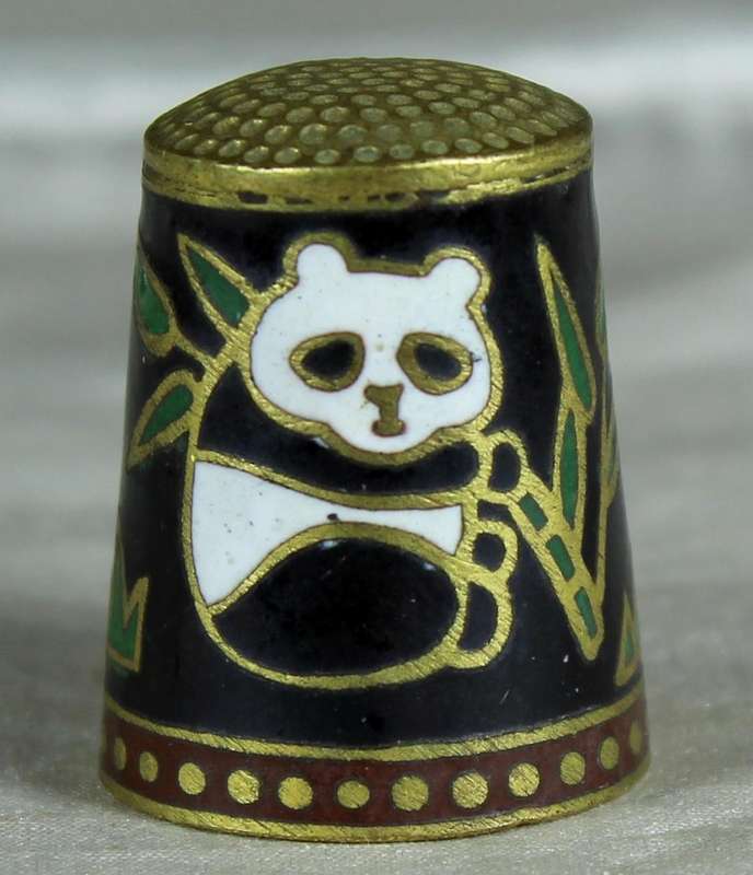 Cloissone thimble - panda and fish