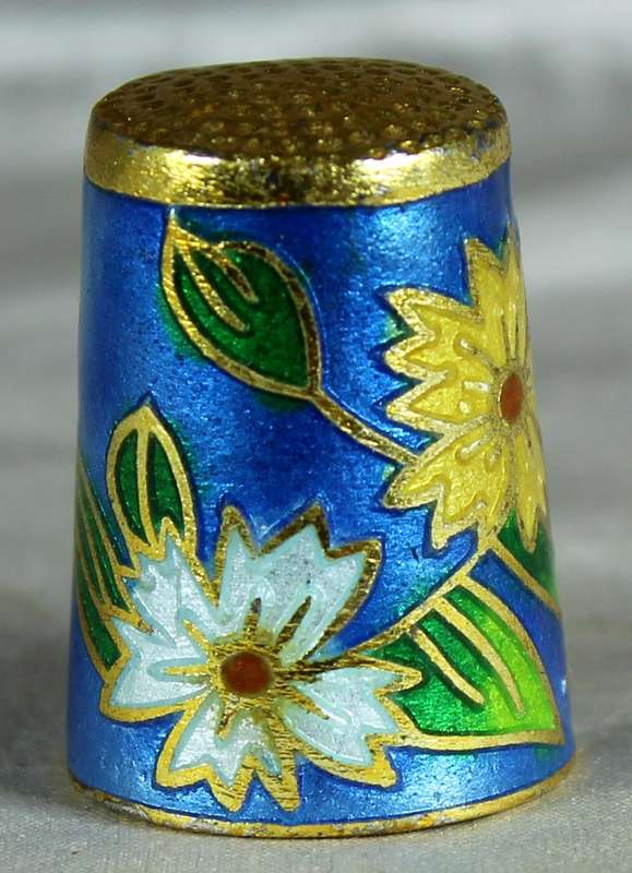 Cloissone thimble - flowers on a blue base