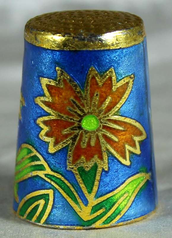Cloissone thimble - flowers on a blue base