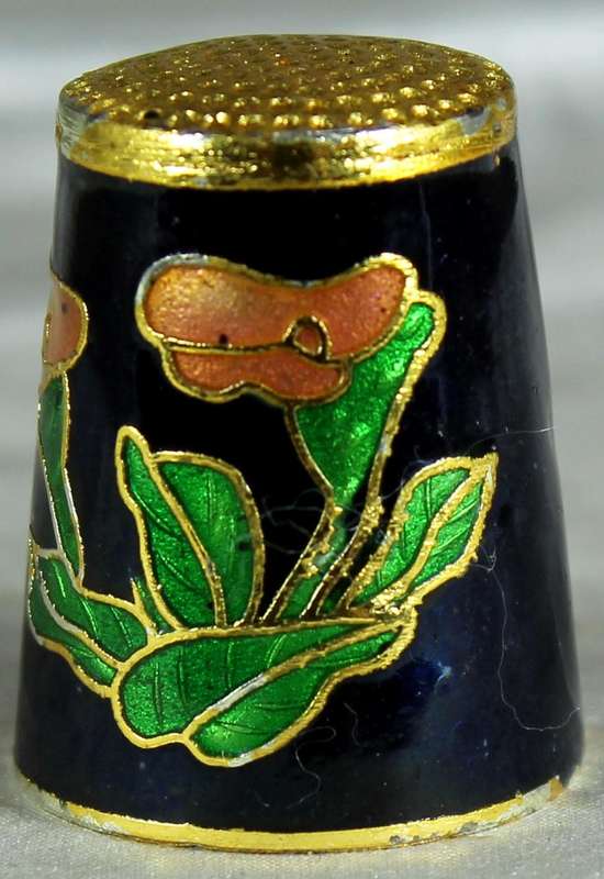 Cloissone thimble - bird with flowers