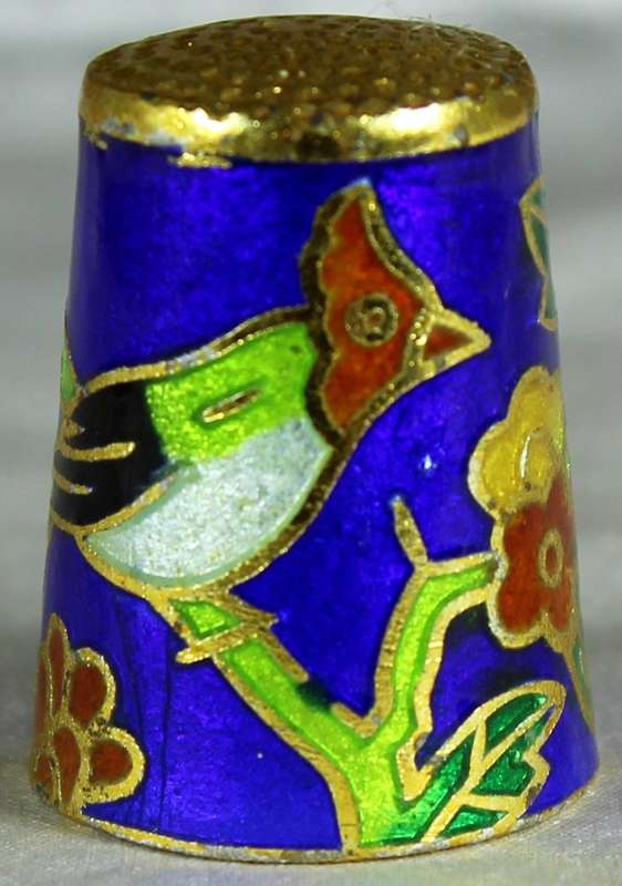 Cloissone thimble - bird on a branch with flowers