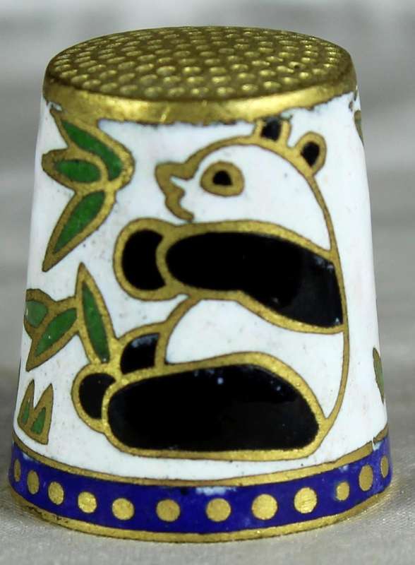 Cloissone thimble - panda's on a white base
