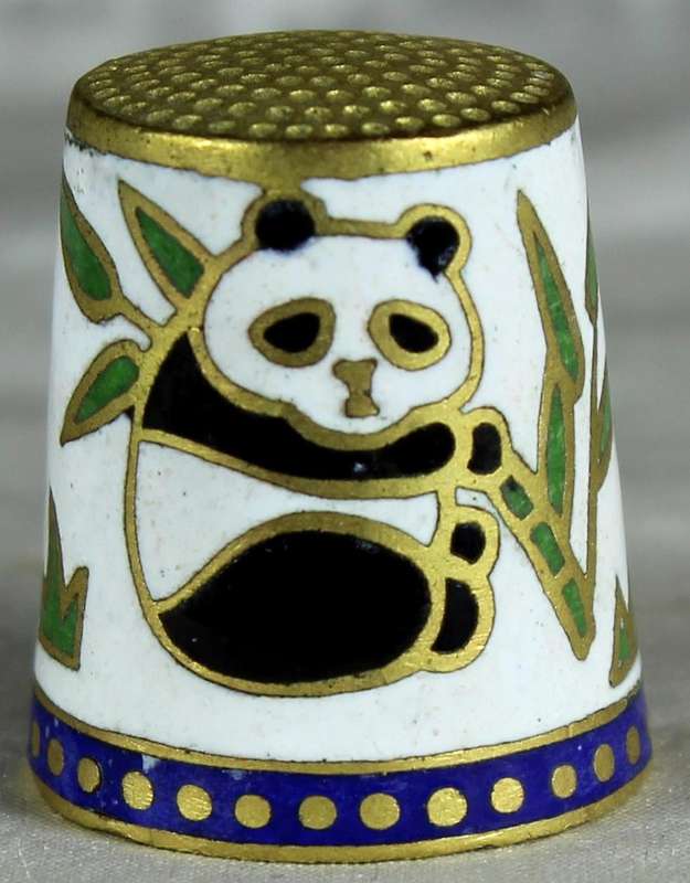 Cloissone thimble - panda's on a white base