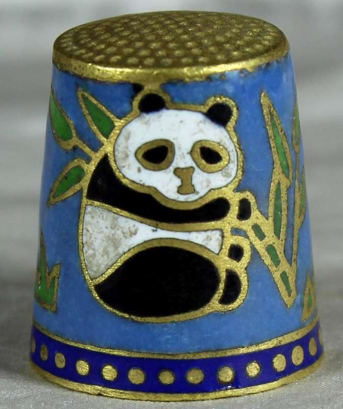 Cloissone thimble - panda's on a blue base