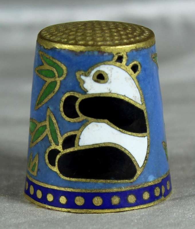 Cloissone thimble - panda's on a blue base