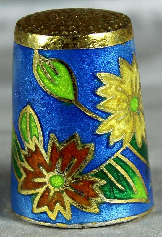 Cloissone thimble - yellow, orange & white flowers