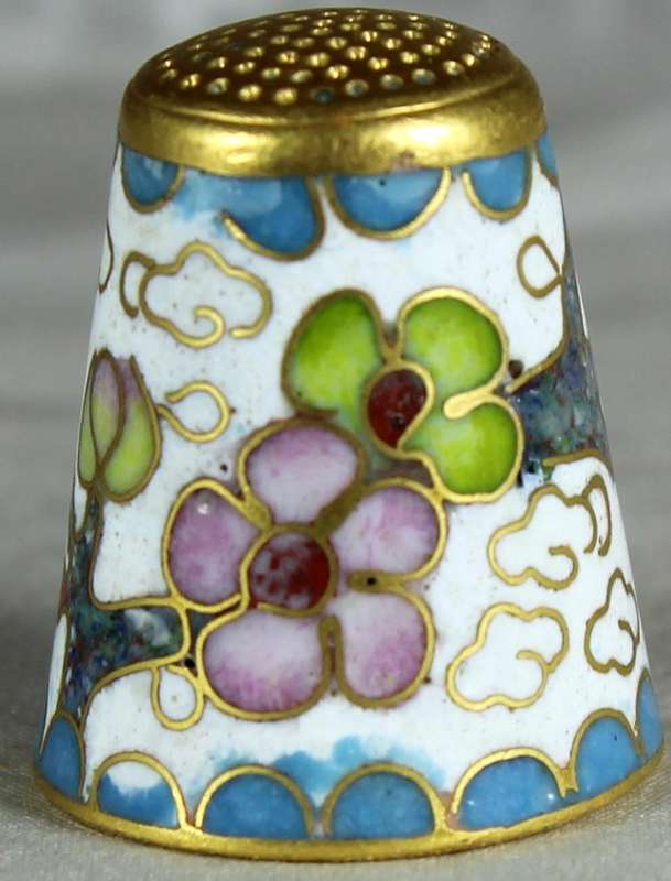 Cloissone thimble - flowers on a white base