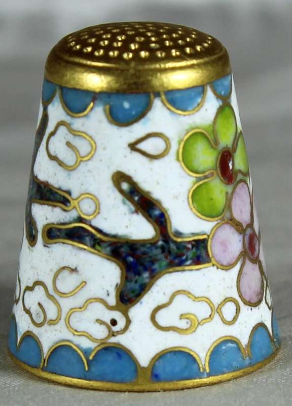Cloissone thimble - flowers on a white base