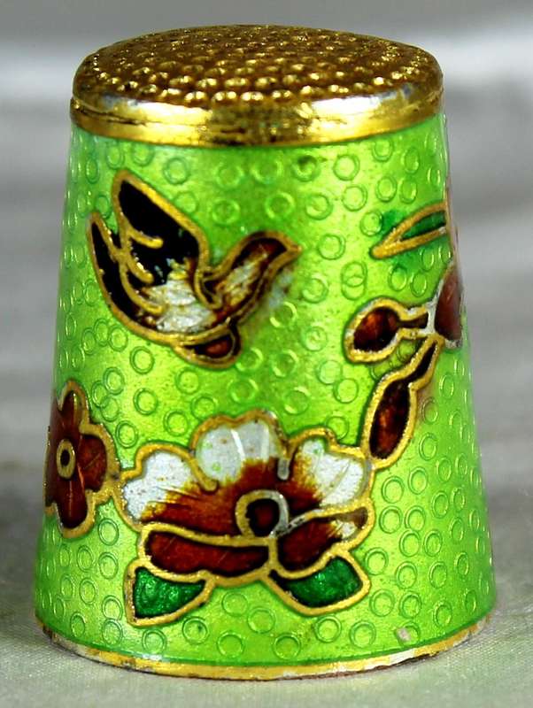 Cloissone thimble - bird and flowers