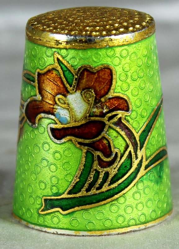 Cloissone thimble - bird and flowers