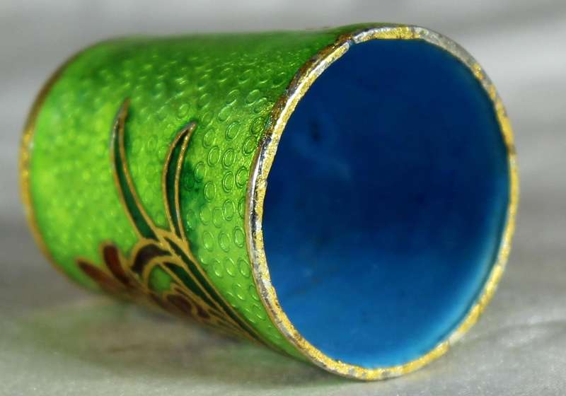 Cloissone thimble - bird and flowers