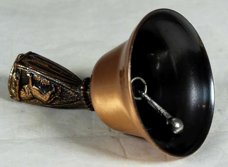 Souvenir copper bell - Pietermaritzburg with lion topped figure embossed to shield