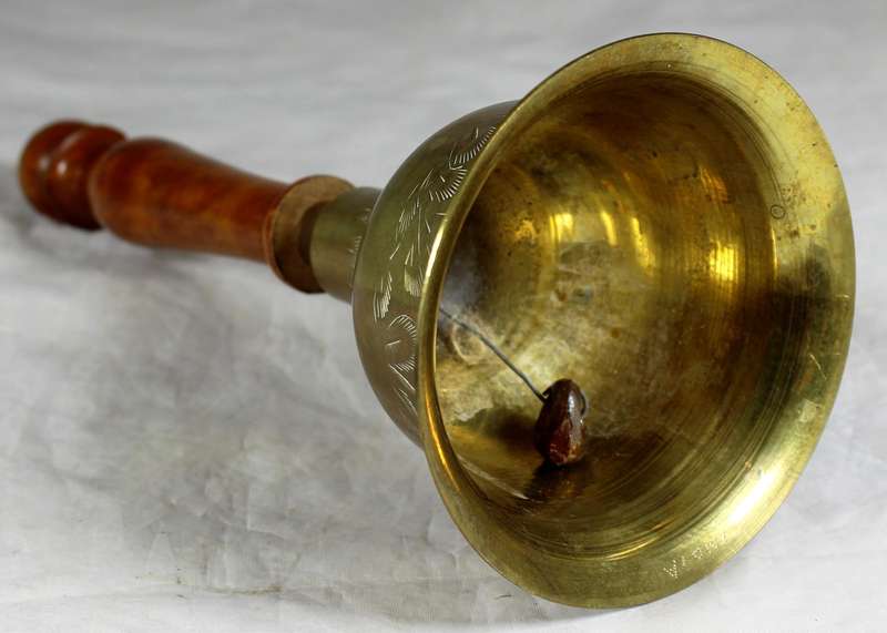 Brass bell - Tall with wooden handle
