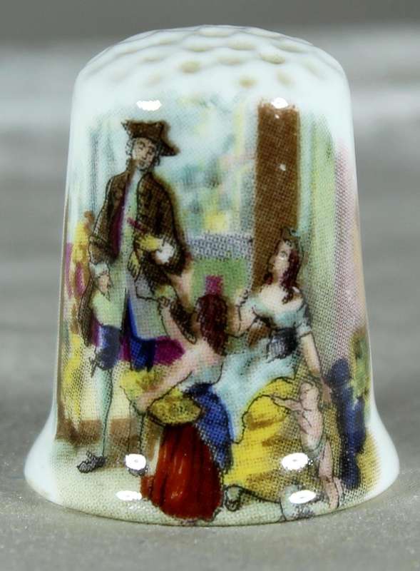 Bone China thimble - Market scene