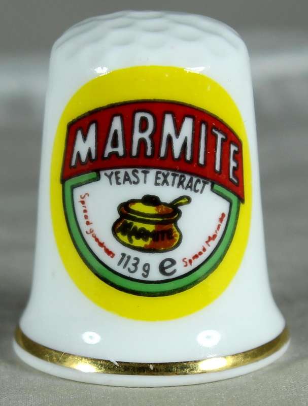 Bone China - Advertising thimble - Marmite - The Thimble Guild