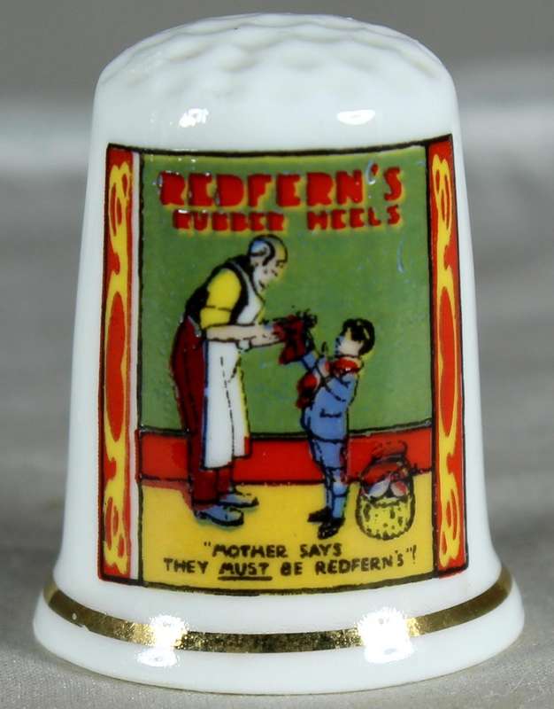 Bone China - Advertising thimble - Redfern's rubber heels - AJL China