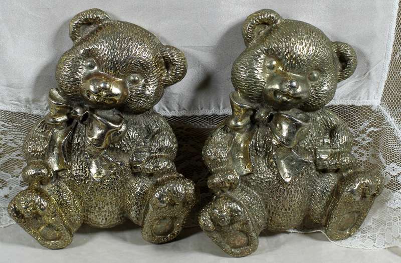 Pair of molded metal bear cabinet handles