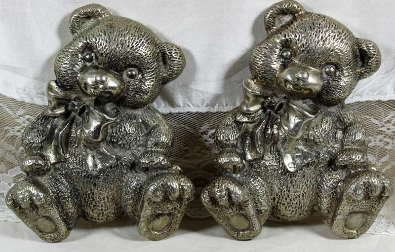 Pair of molded metal bear cabinet handles
