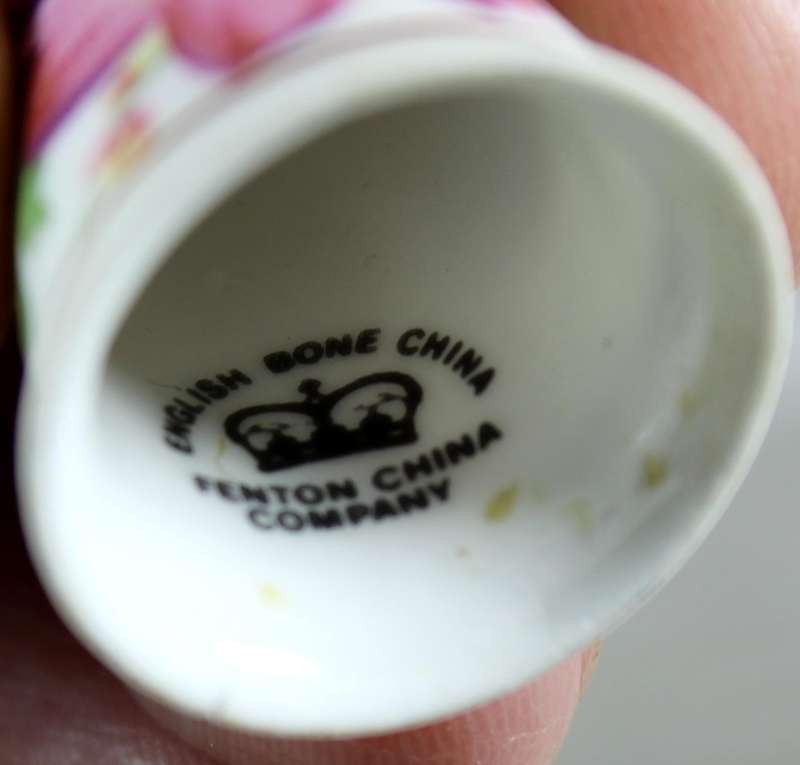 Bone China thimble - pink & purple flowers - Fenton