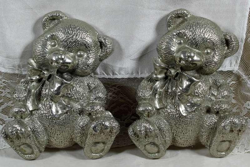 Pair of molded metal bear cabinet handles