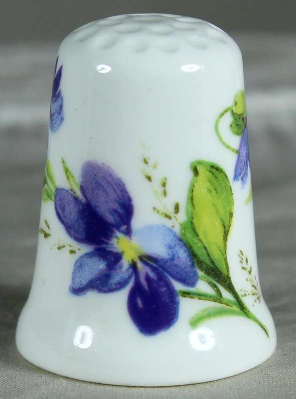 Bone China thimble - purple flowers - Crown Staffordshire