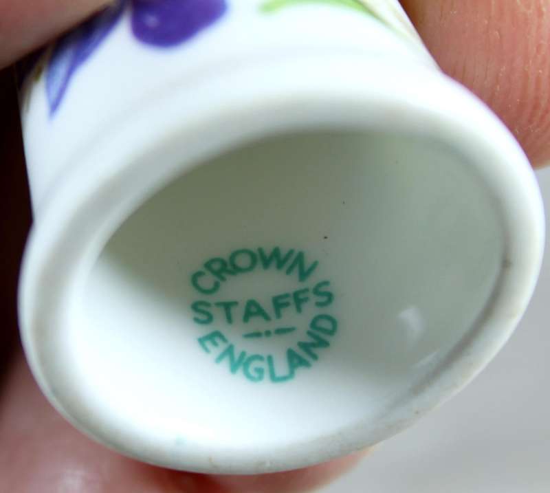 Bone China thimble - purple flowers - Crown Staffordshire