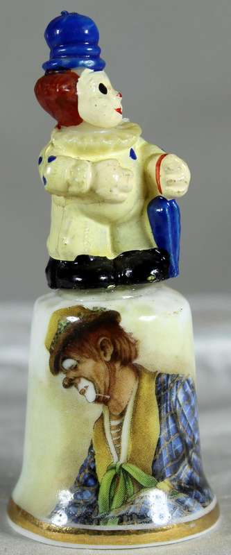 Bone China thimble - clown with a blue hat