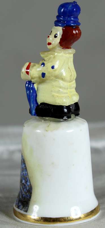 Bone China thimble - clown with a blue hat