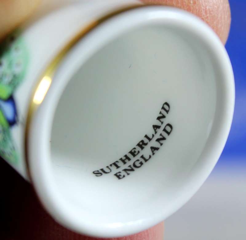 Bone China thimble - Swarovski topped - with peacock - Sutherland