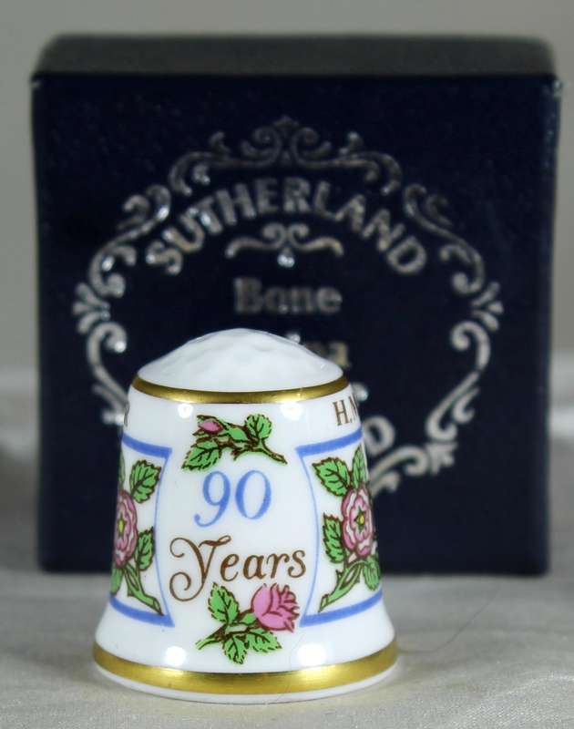 Bone China thimble - Queen Mother 90th birthday - Sutherland