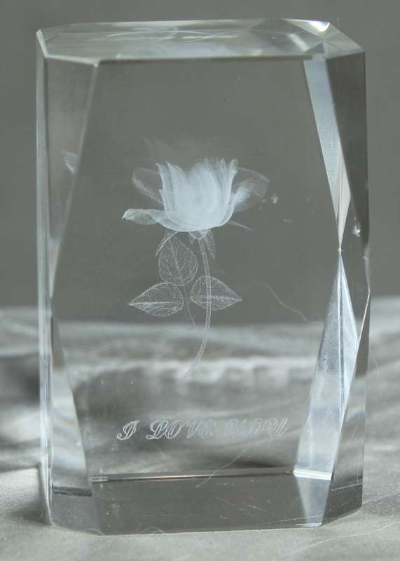 Etched rose paperweight