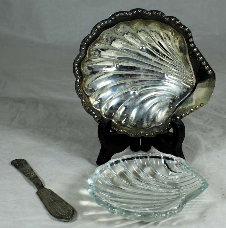Silver plated butter dish with glass liner