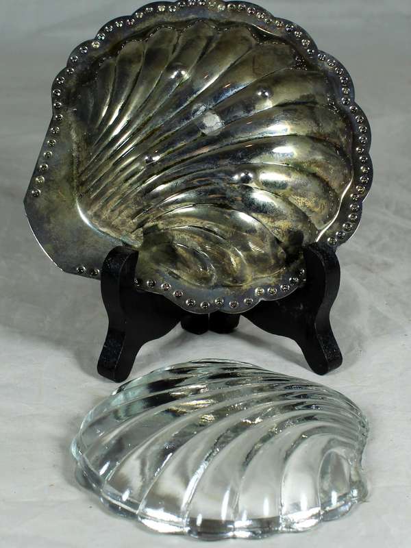 Silver plated butter dish with glass liner