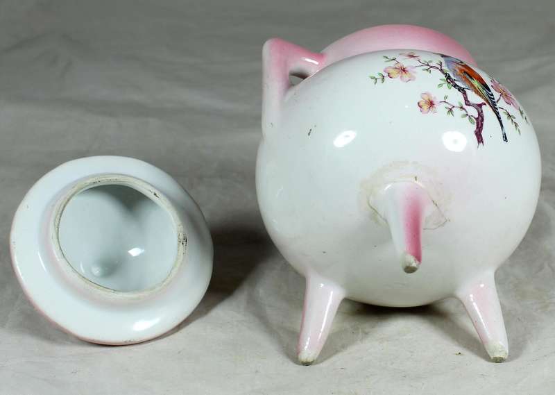Pink 3 legged pot with painted bird