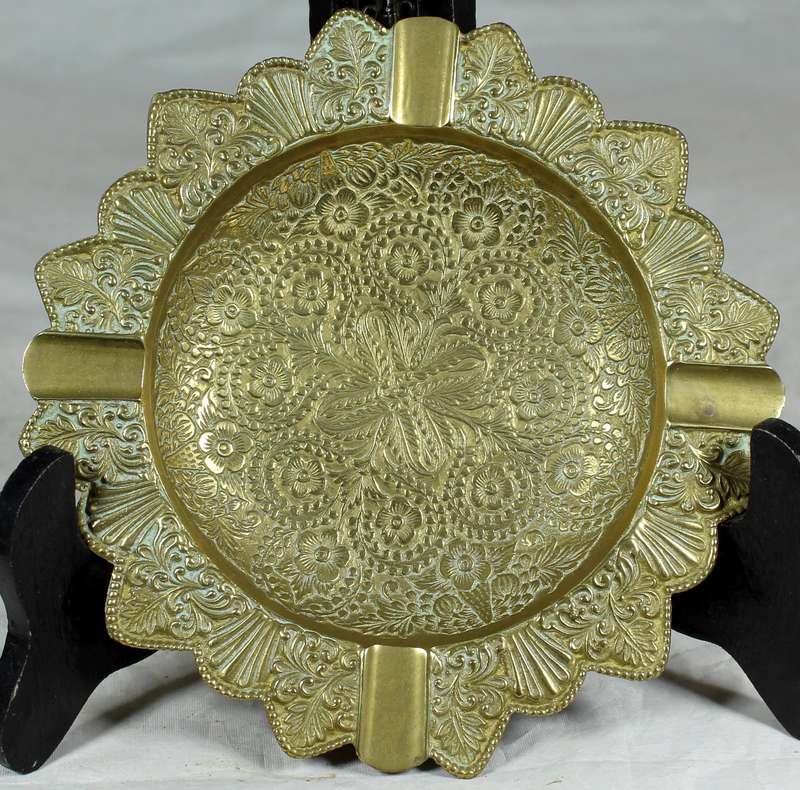 Engraved brass ashtray