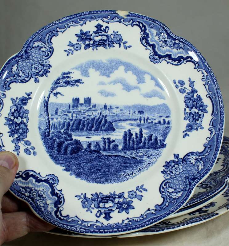 Johnson Bros - old Britain castles - set of eight chipped plates - for repair