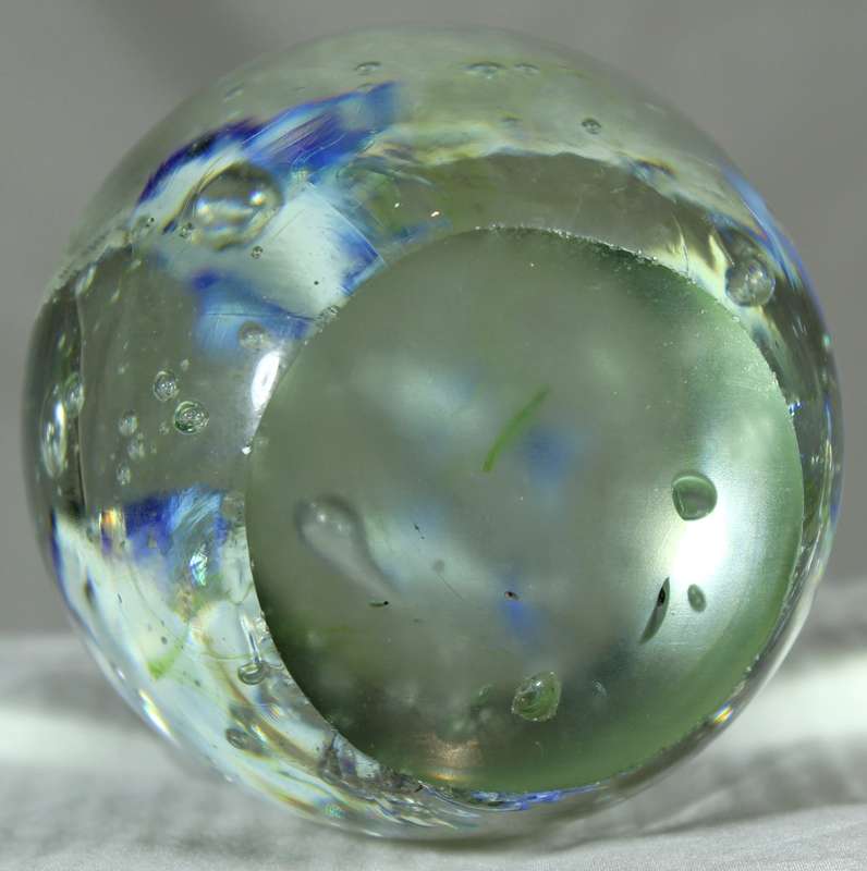 Glass paperweight with dolphins & bubbles