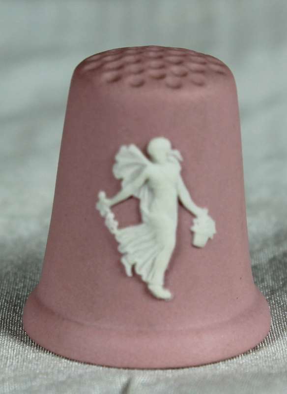 Wedgewood - Pink - Jasperware thimble - Floral girl